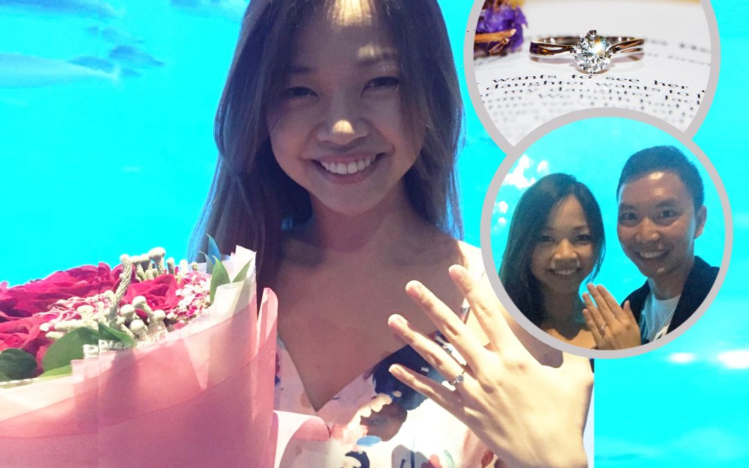 Proposal at Underwater World with Diamond Engagement Ring with Swirl Design