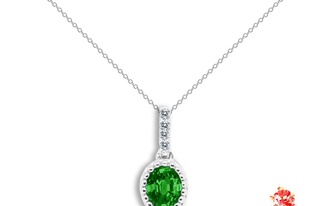 Diamond and Oval Green Sapphire Pendant