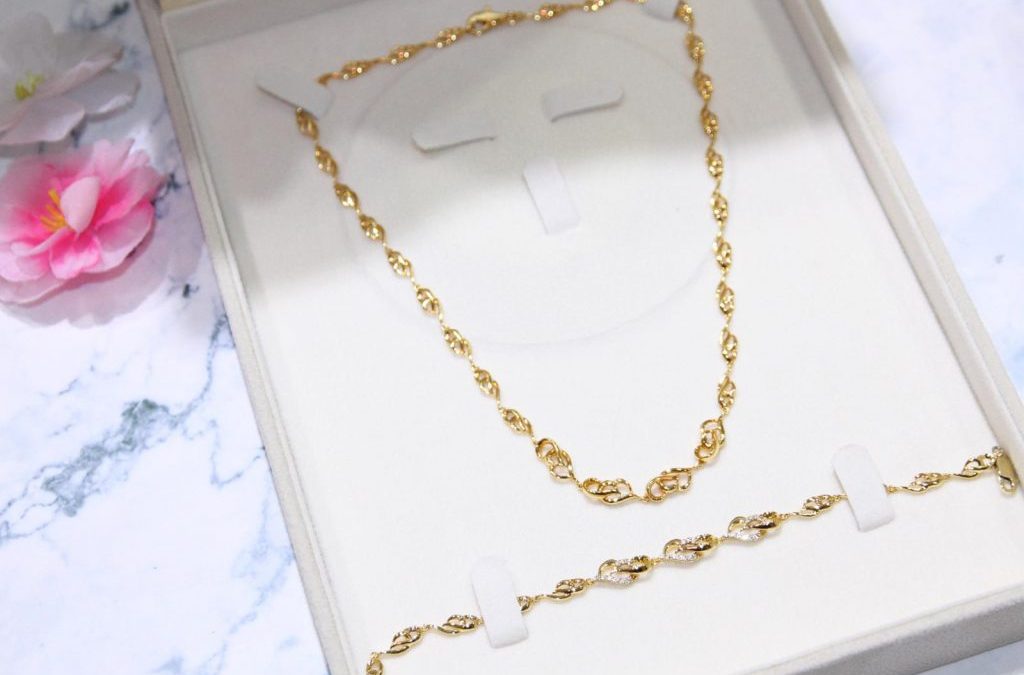 Radiant Elegance: The Perfect 18k Yellow Gold Necklace/Bracelet Set for a Beautiful Bride